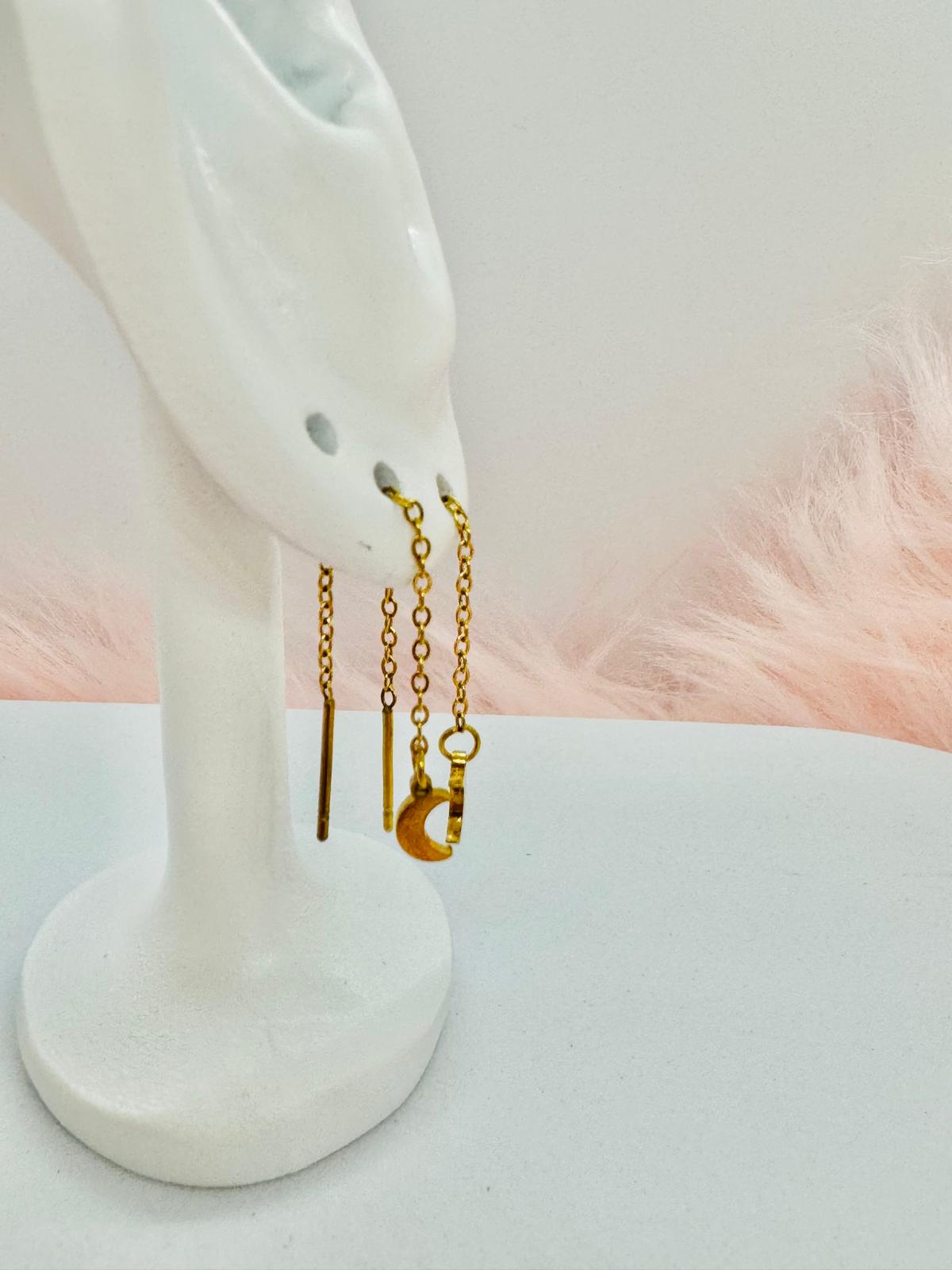 Boucles d'Oreilles Lune en Acier Inoxydable Doré