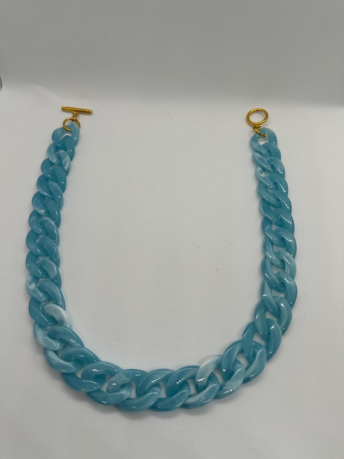 Collier en grosse maille Bleu clair 22 mm 2 pièces