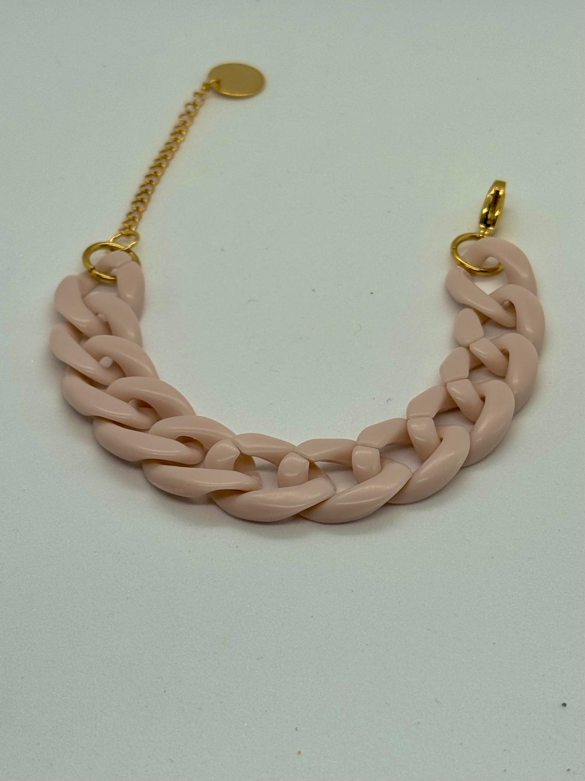 Bracelet en grosse maille mat rose vintage