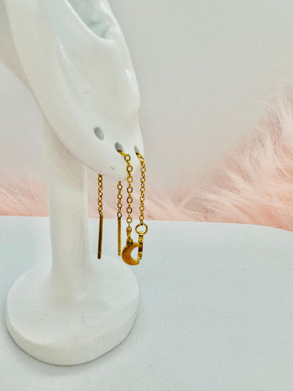 Boucles d'Oreilles Lune en Acier Inoxydable Doré