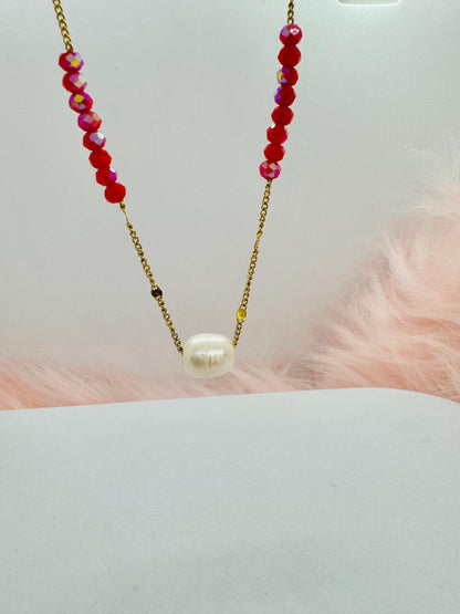 Collier en Acier Inoxydable avec Pierres Naturelles et Perle d'Eau Douce