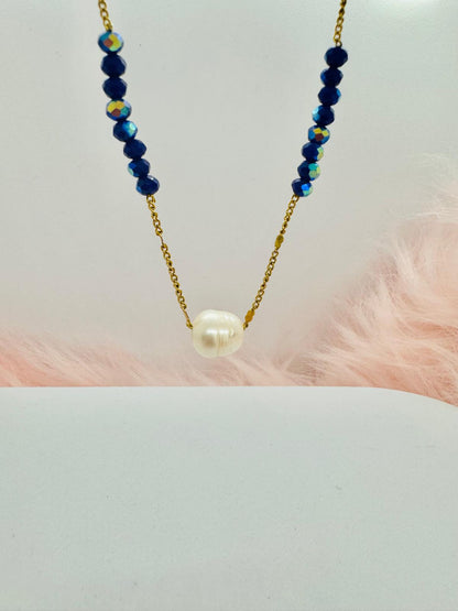 Collier en Acier Inoxydable avec Pierres Naturelles et Perle d'Eau Douce
