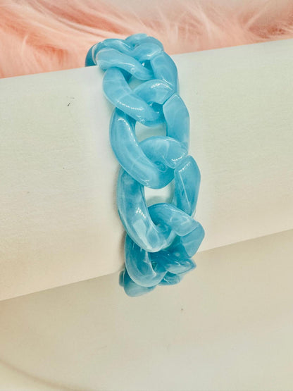 Bracelet en grosse maille bleu clair