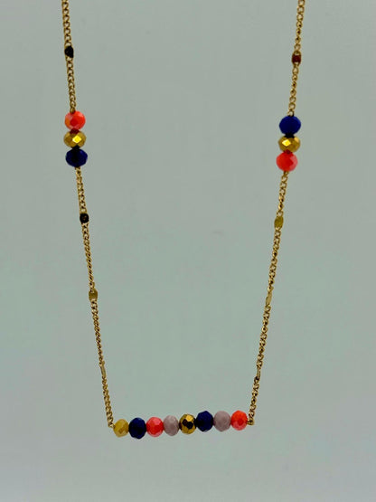 Collier en Acier Inoxydable avec Pierres Naturelles et Perle d'Eau Douce