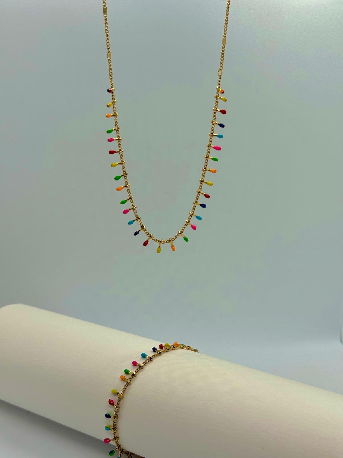 Ensemble Collier et Bracelet Multicolore en Acier Inoxydable