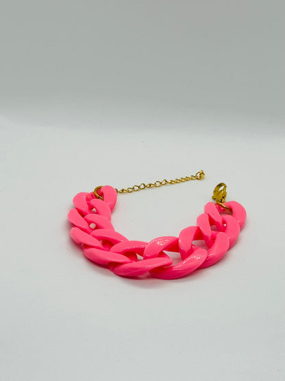 Bracelet en grosse maille rose hot