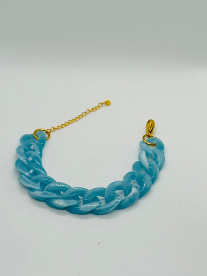 Bracelet en grosse maille bleu clair