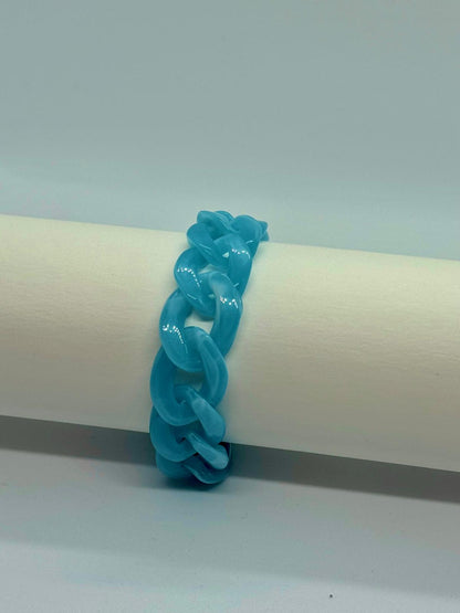 Bracelet en grosse maille bleu clair
