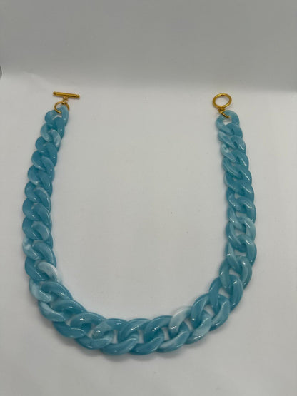 Collier en grosse maille Bleu clair 22 mm 2 pièces