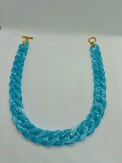 Collier en grosse maille Bleu clair 22 mm 2 pièces