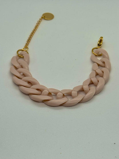 Bracelet en grosse maille mat rose vintage