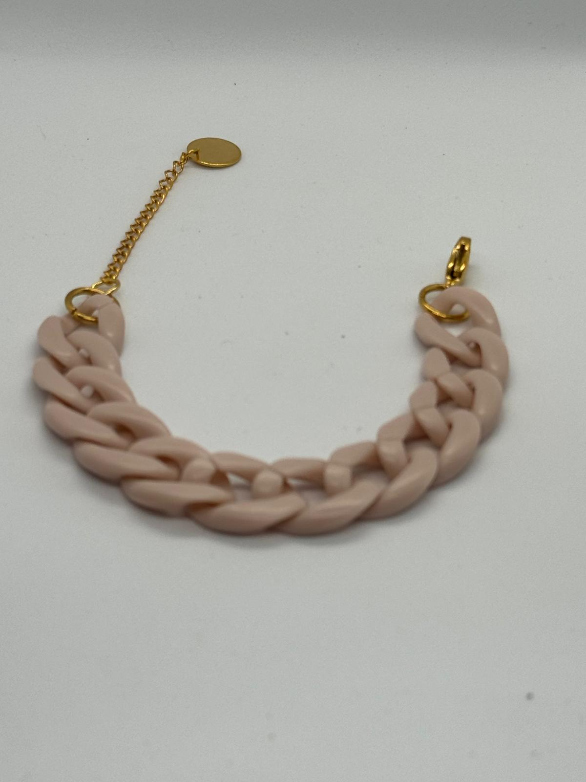 Bracelet en grosse maille mat rose vintage