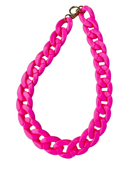 Collier en grosse maille rose hot