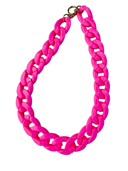 Collier en grosse maille rose hot