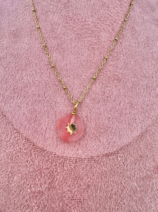 Collier en Acier Inoxydable avec Pendentif Soleil Doré-Rose