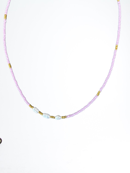 Collier en Perles de Rocaille, Dorées et Perles d'Eau Douce
