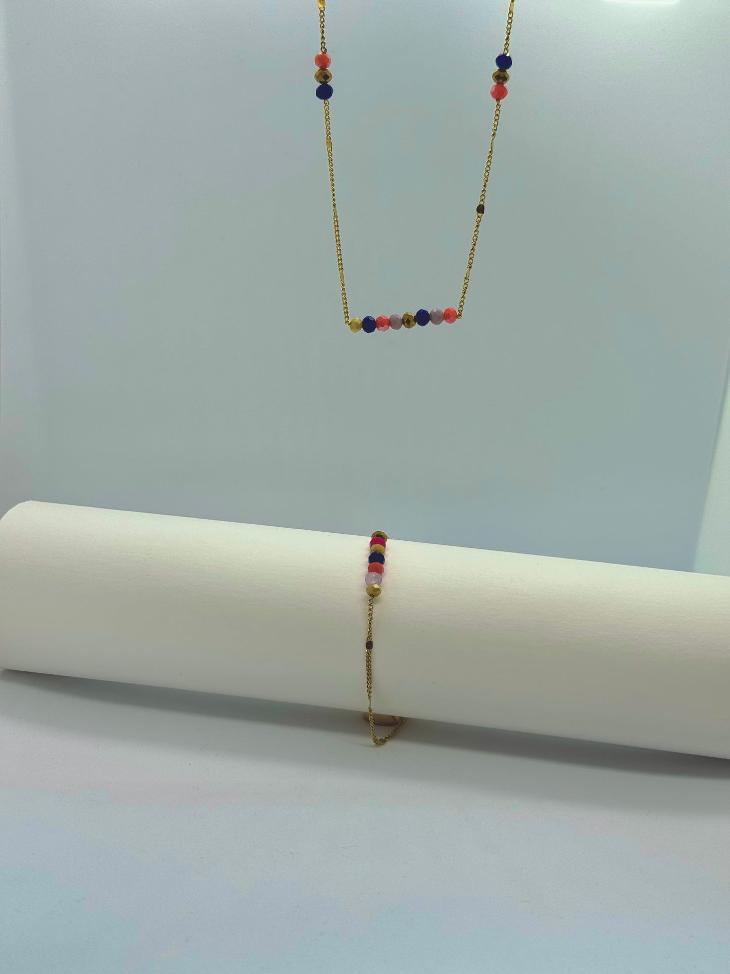 Collier et Bracelet Tendance en Acier Inoxydable et Perles