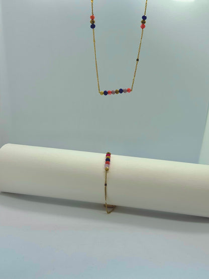 Collier et Bracelet Tendance en Acier Inoxydable et Perles